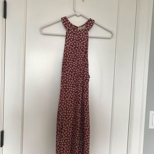 Maroon and white floral dress high neck halter